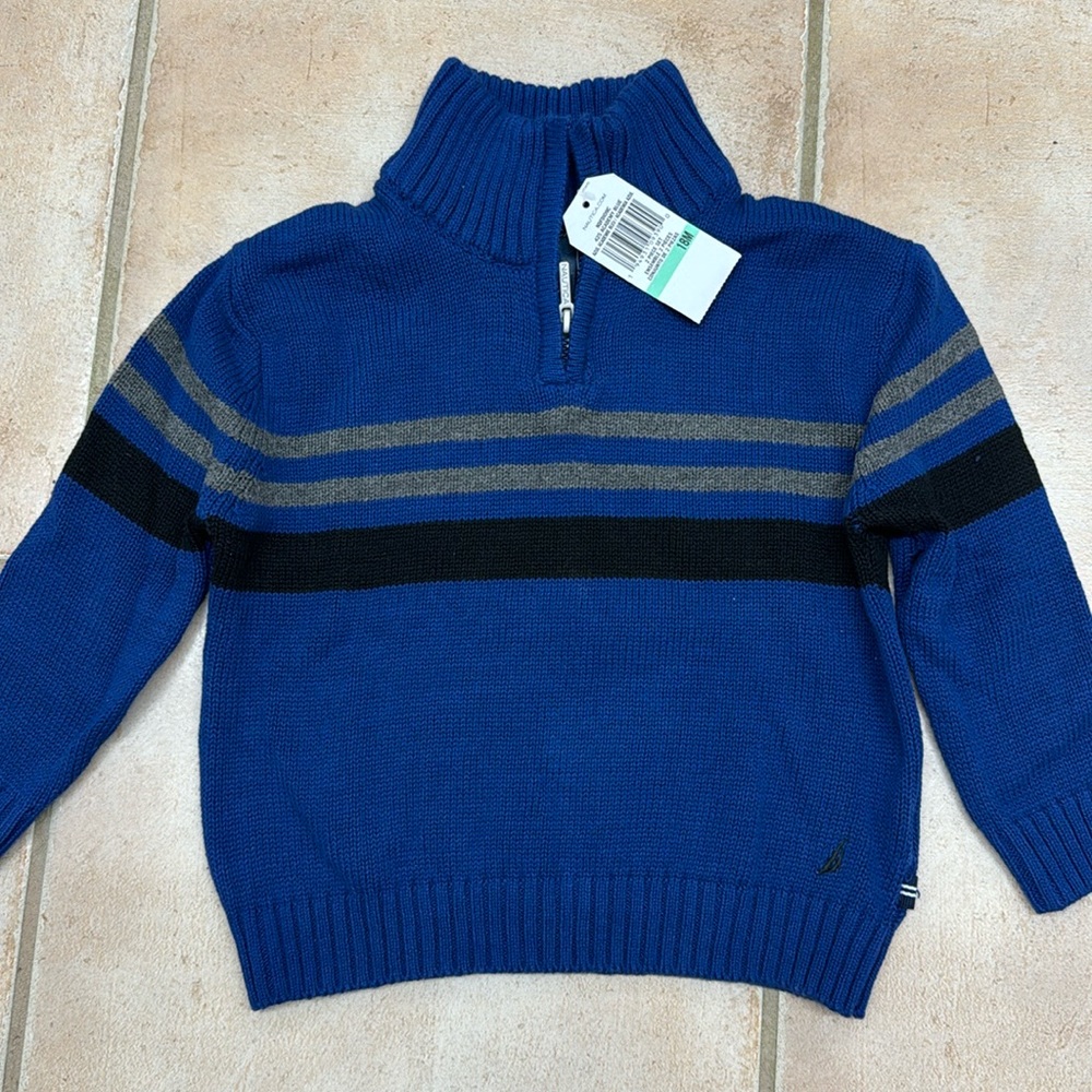 Nautica Kids Royal Blue Pullover with Black and Tan Stripes